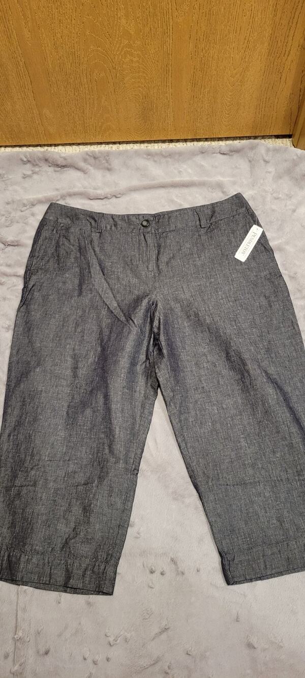 Pendleton French Quater Linen Cotton Cropped Pants Womens 18 Gray NWT Summer